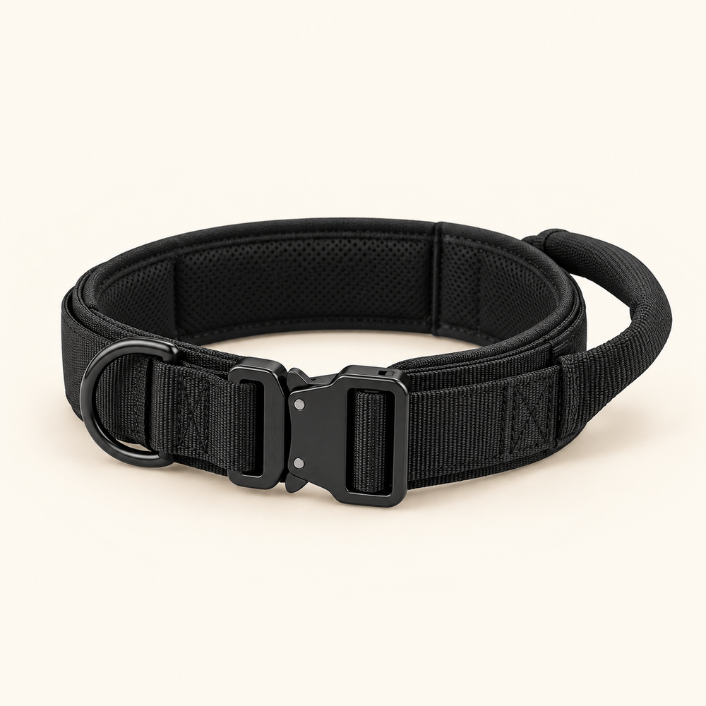 Trotzu Tactical Dog Collar in black with built-in handle