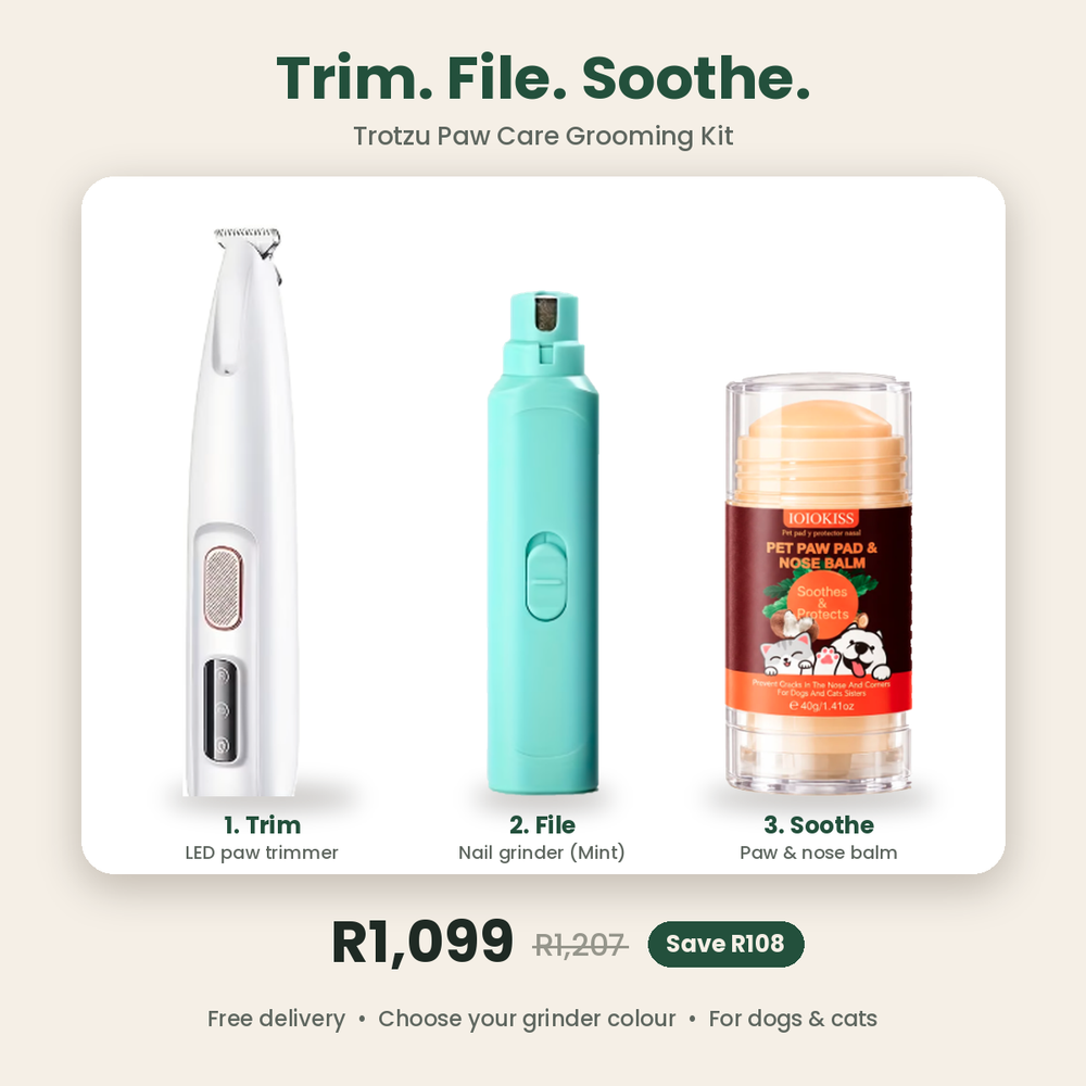 Trotzu Paw Care Grooming Kit with LED paw trimmer, mint nail grinder and paw & nose balm