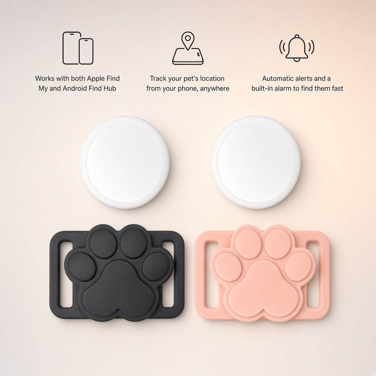 Trotzu Track silicone paw cases in black and pink with trackers